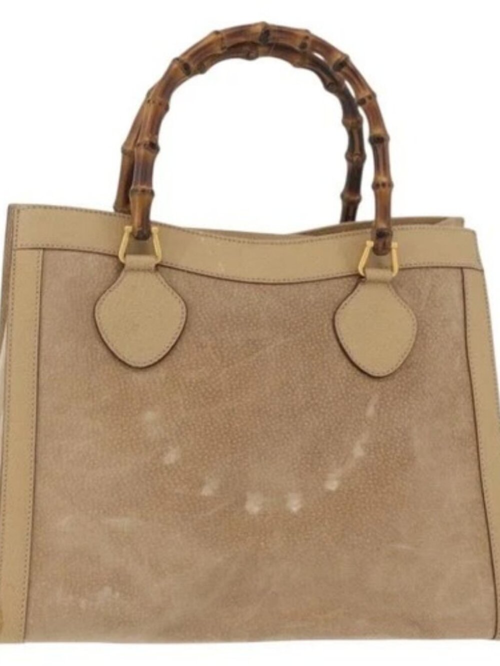 GUCCI Bamboo Hand Bag Suede Beige Gold 002.0260 Auth ep14510